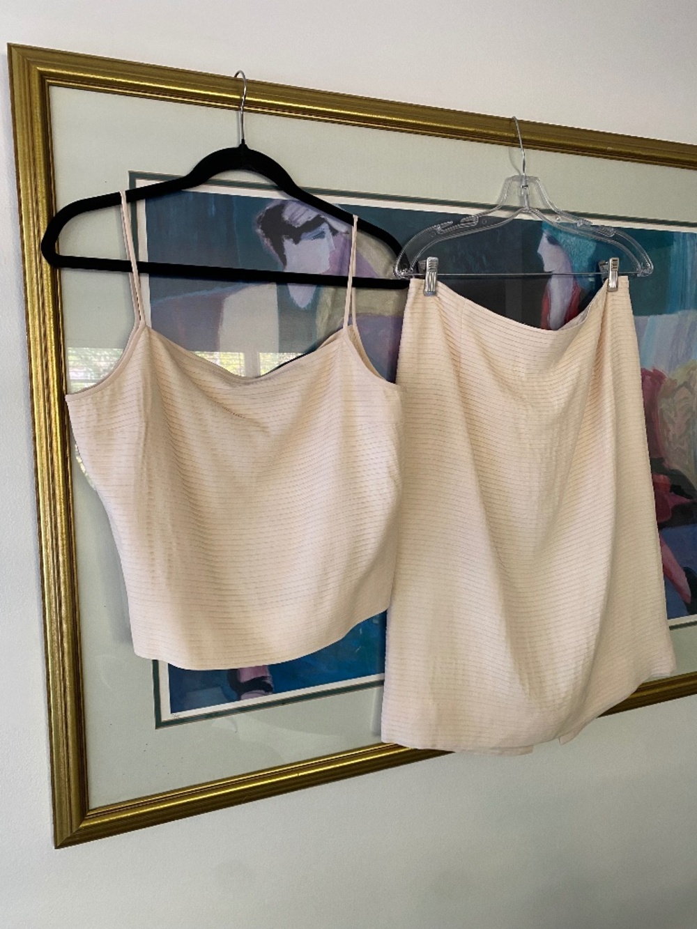Vintage 1990s 100% Silk Cream Pleated Skirt Set Minimalist Chic